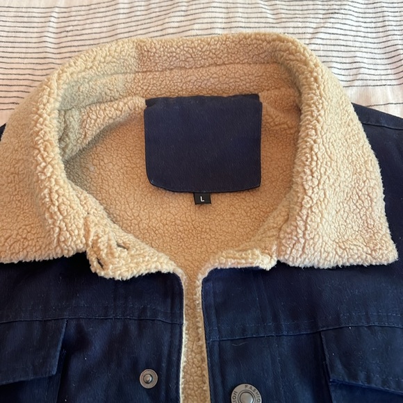 Large Blue Bomber Jacket with tan faux fur lining - Brandless - Picture 2 of 9